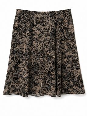 Daisy Fuentes A-Line Skirt Size 12 Black Beige Floral Print